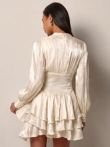 COSMINA Girls Casual Elegant Pearlescent Chiffon Layered Ruffle Mini Skirt - Light Yellow - View 6