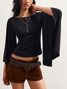 Bohemela Women's Solid Color Casual Streetwear Streetstyle Versatile Daily Wear T-Shirt Halloween Night Going Out Black Autumn - Black - View 2