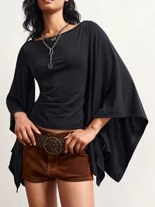 Bohemela Women's Solid Color Casual Streetwear Streetstyle Versatile Daily Wear T-Shirt Halloween Night Going Out Black Autumn - Black - View 3