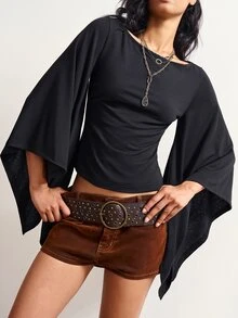 Bohemela Women's Solid Color Casual Streetwear Streetstyle Versatile Daily Wear T-Shirt Halloween Night Going Out Black Autumn - Black - View 5