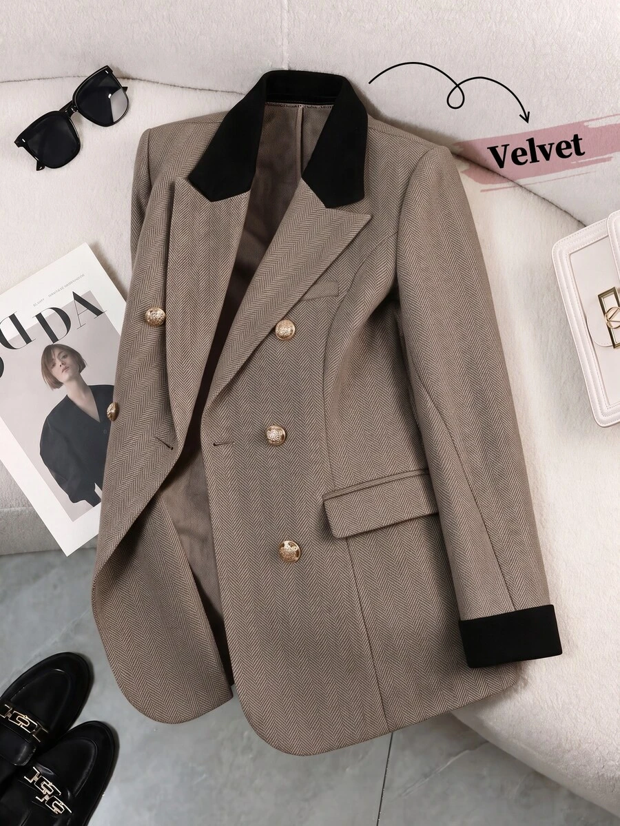 GlowEve CURVE Plus Size Women's Daily Commute Patchwork Colorblock Blazer - Multicolor - View 1
