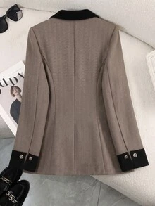 GlowEve CURVE Plus Size Women's Daily Commute Patchwork Colorblock Blazer - Multicolor - View 2
