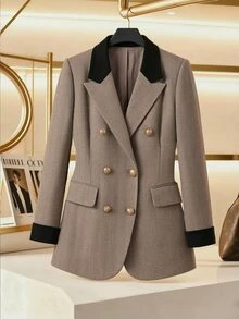GlowEve CURVE Plus Size Women's Daily Commute Patchwork Colorblock Blazer - Multicolor - View 8