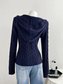Elamini Cardigan Wanita Seksi Slim Fit dengan Bordir Motif Lucu, Jaket Kasual Serbaguna dengan Kancing Depan untuk Perjalanan Sehari-hari - Navy Blue - View 2