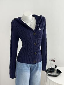Elamini Cardigan Wanita Seksi Slim Fit dengan Bordir Motif Lucu, Jaket Kasual Serbaguna dengan Kancing Depan untuk Perjalanan Sehari-hari - Navy Blue - View 6