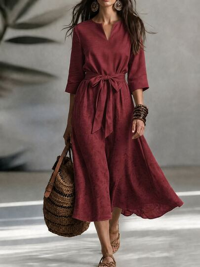 LUMIGAL Minimalist Elegant Mature Style Solid Color A-Line Dress