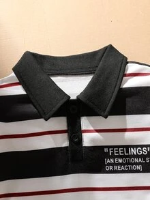 SHEIN Explorewe 男童條紋 Polo 衫，長袖翻領上衣，前開鈕扣休閒套頭衫，秋冬服飾 - 黑色 - 查看 4