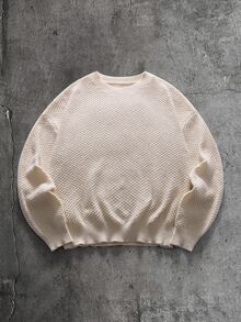 AXEPEAK Sweater Lengan Panjang Pria Motif Huruf Kasual Serbaguna untuk Pemakaian Sehari-hari - Aprikot - View 2