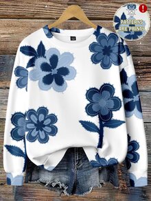 EMERY ROSE Plus Size Women Casual Floral Print Sweatshirt, Autumn Winter - Multicolor - View 1