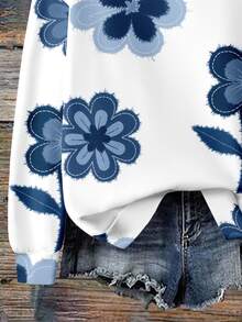 EMERY ROSE Plus Size Women Casual Floral Print Sweatshirt, Autumn Winter - Multicolor - View 3