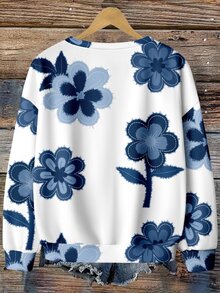 EMERY ROSE Plus Size Women Casual Floral Print Sweatshirt, Autumn Winter - Multicolor - View 2