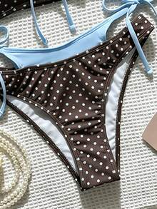 SHEIN Swim 女款兩件式泳衣套裝，波點印花，掛脖綁帶，露背，夏季度假海灘穿搭 - 彩色 - 查看 3