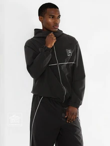 FORM&CHAOS Men's Sports Street Casual Black Zip-Up Hooded Jacket And Pants Set - Black - View 4