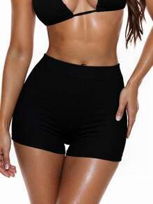 Swim Basics Bottom de bikini unicolor tejido de canalé - Negro - Ver 1