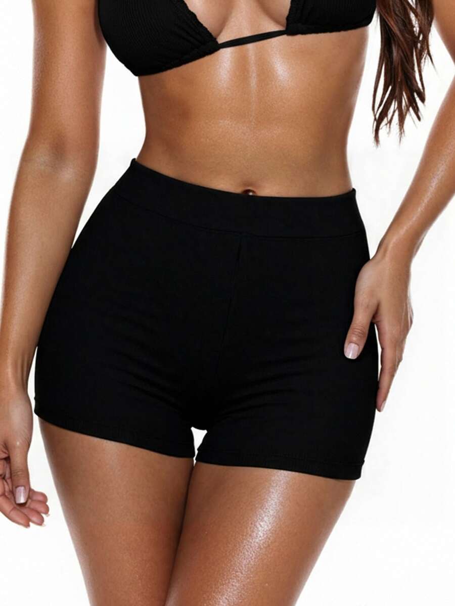 Swim Basics Bottom de bikini unicolor tejido de canalé - Negro - Ver 1