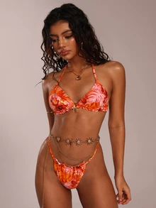 Avantive 3pcs/Set Women's Tropical Print Holiday Beach Swimwear - Multicolor - View 5