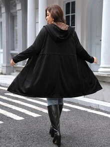 SHEIN LUNE 大尺碼女款保暖內裡休閒百搭冬季連帽外套 - 黑色 - 查看 2