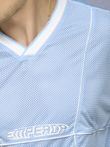 Emperor Men Letter Graphic Drop Shoulder Tee - Blue and White - View 5