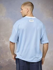 Emperor Men Letter Graphic Drop Shoulder Tee - Blue and White - View 4