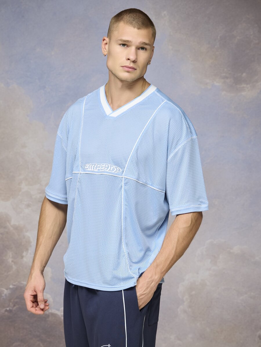 Emperor Men Letter Graphic Drop Shoulder Tee - Blue and White - View 1