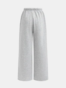 SHEIN Teen Girls Versatile Knit Light Gray Loose Casual Baggy Drawstring Pocket Wide Leg Sweatpants, Suitable For Daily Wear Back-To-School Gym Summer - Light Grey - View 2
