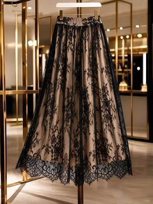GlowEve CURVE Rok A-Line Wanita Ukuran Plus Berenda Elegan dan Modis - Hitam - View 2