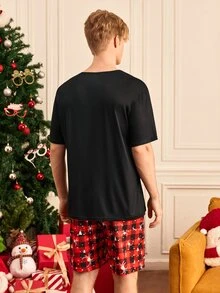 Provexi Provexi Halloween Fun Spider Element Pajamas, Men's Comfortable Plaid Short Sleeve & Shorts 2 Pieces Loungewear Set - Multicolor - View 5
