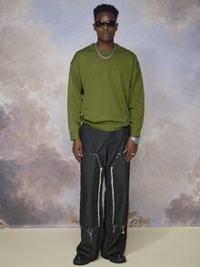Emperor Men's Autumn/Winter Green Patterned Crew Neck Sweater - Green - View 5