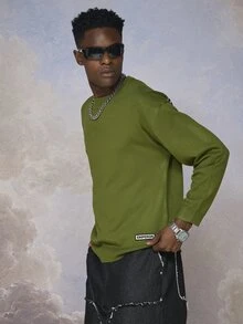 Emperor Men's Autumn/Winter Green Patterned Crew Neck Sweater - Green - View 3