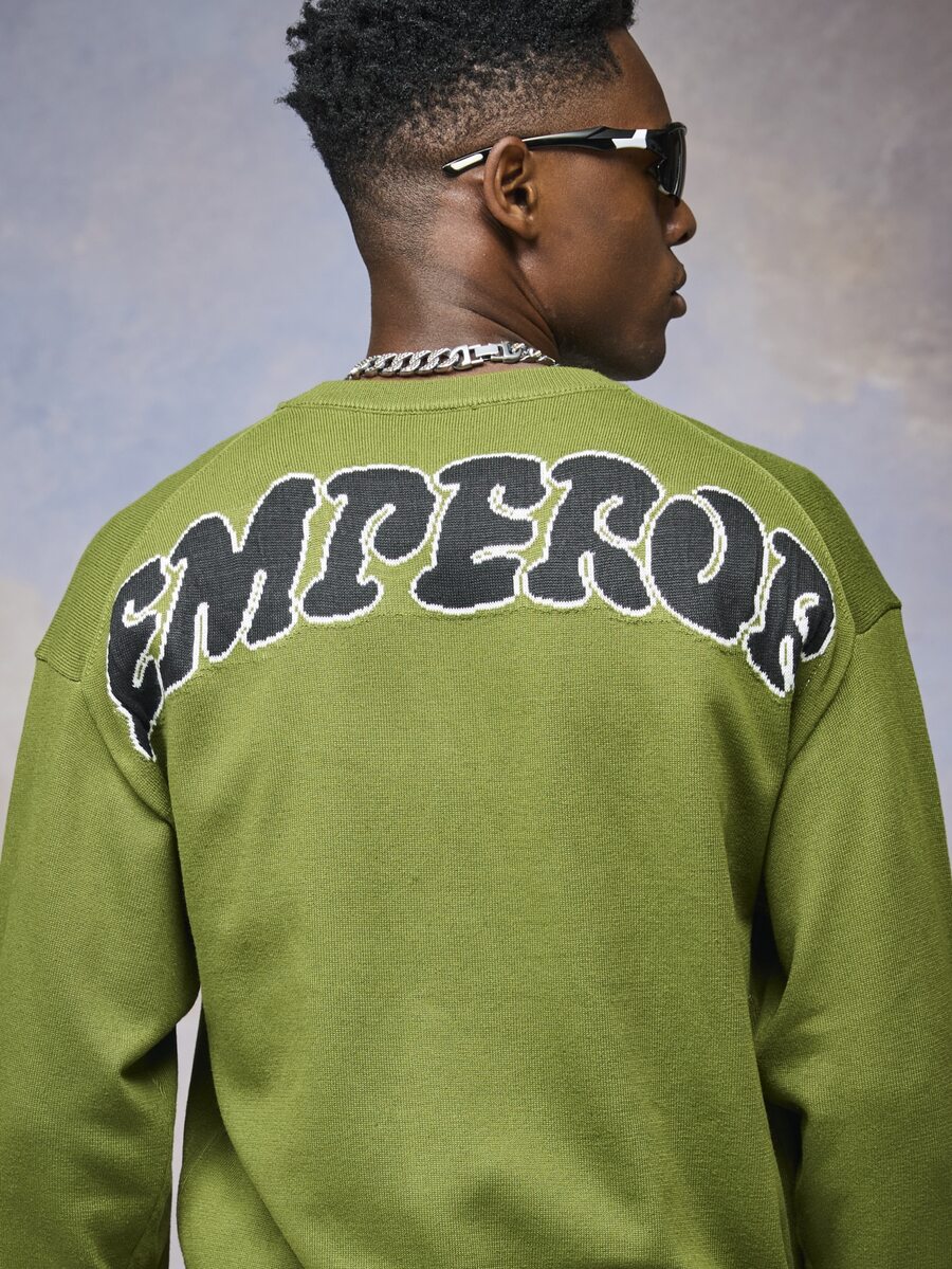 Emperor Men's Autumn/Winter Green Patterned Crew Neck Sweater - Green - View 1