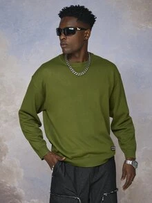 Emperor Men's Autumn/Winter Green Patterned Crew Neck Sweater - Green - View 2