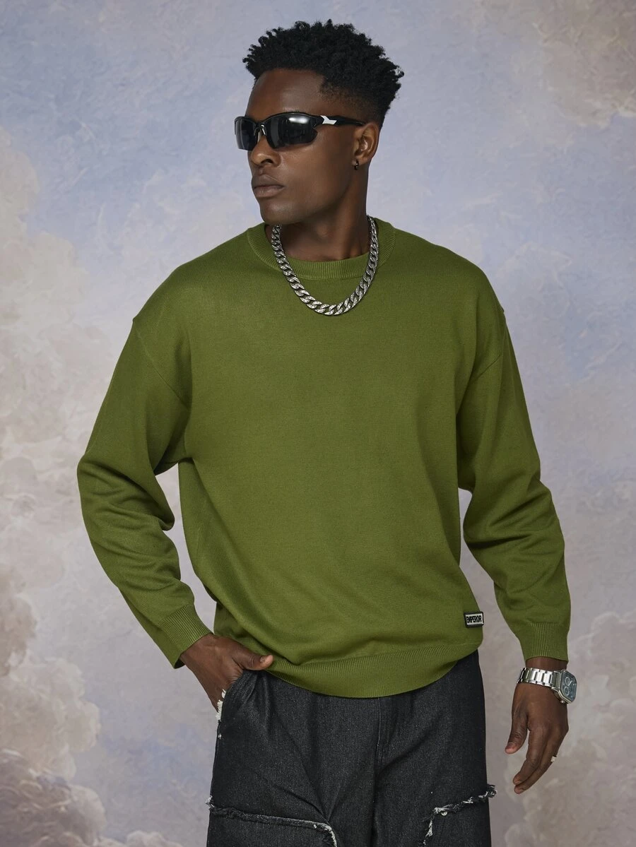 Emperor Men's Autumn/Winter Green Patterned Crew Neck Sweater - Green - View 1