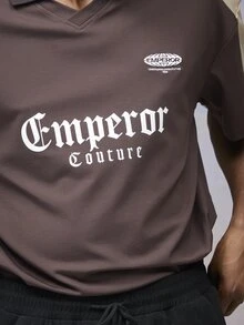 Emperor Men's Contrast Color Shirt Collar Drop Shoulder Sleeve Letter Print Heavyweight Casual Loose Street Short Sleeve T-Shirt - Multicolor - View 4