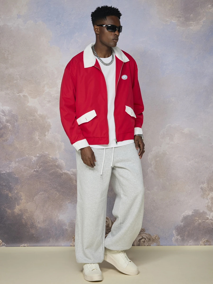 Emperor Men's Autumn/Winter Red & White Colorblock Jacket - Multicolor - View 1