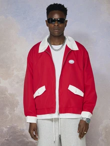 Emperor Men's Autumn/Winter Red & White Colorblock Jacket - Multicolor - View 1