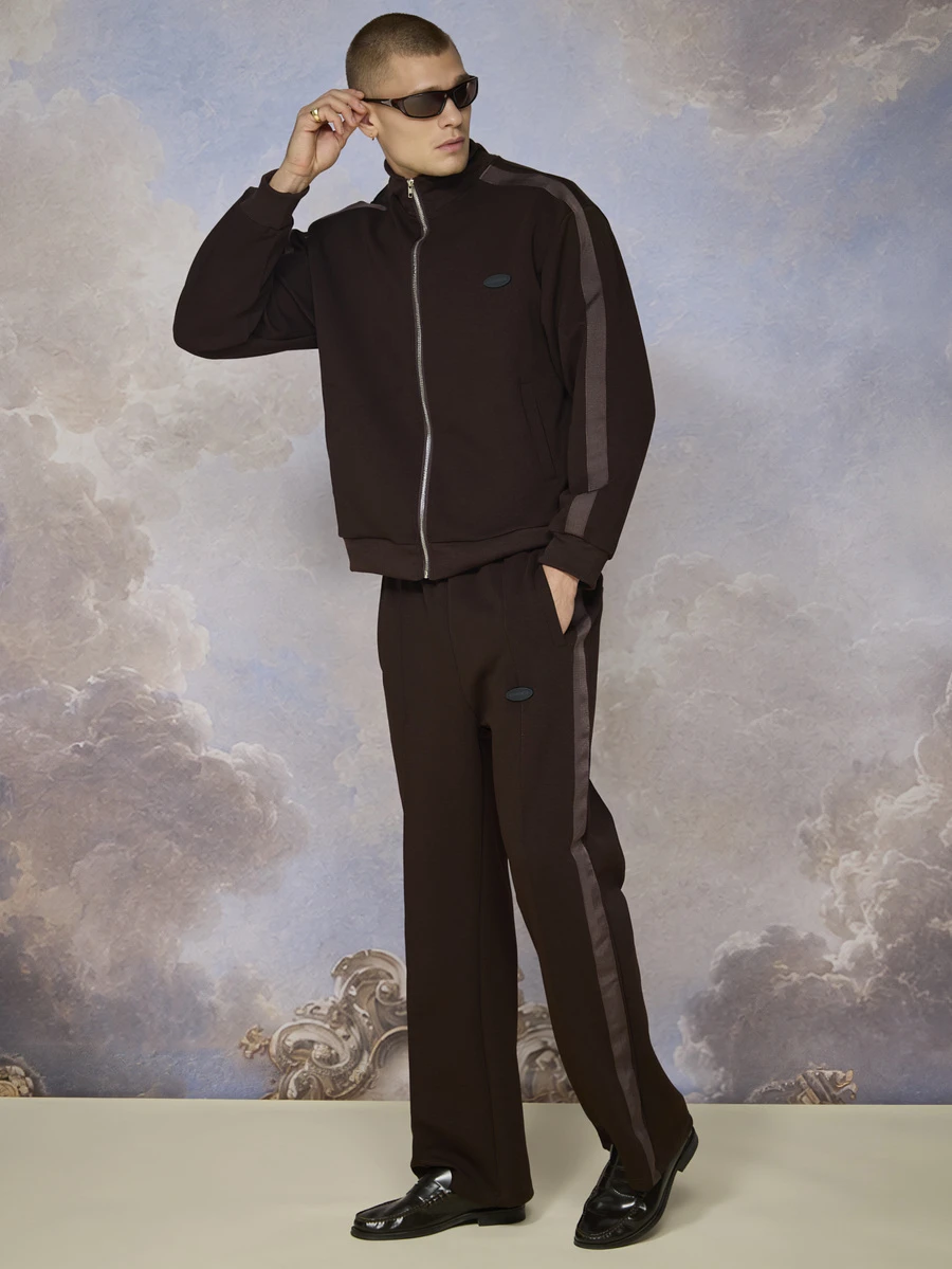 Emperor Men's Autumn/Winter Wide Leg Colorblock Brown Sweatpants - Brown - View 1