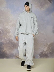 Emperor Men's Autumn/Winter Heavyweight Loose Grey Long Sweatpants - Light Grey - View 3
