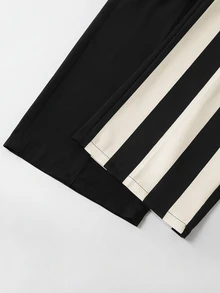 GlowEve CURVE 大尺碼女款秋季極簡休閒 90 年代時尚商務黑白對比色直筒褲附腰帶 辦公室晚裝秋季 - 彩色 - 查看 5