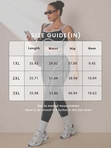 SHEIN Rhythm Era Spring/Summer Plus Size Women's Sports Leggings, Black Tight Waistband Patchwork Slogan High Elastic Rubber Band Color Block Line Split 9/10 Gym - Black - View 8