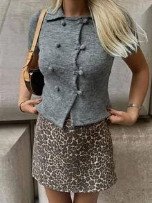 Siren Gaze Atasan Rajut Wanita Model Napoleon Terbaru untuk Perjalanan Musim Gugur - Dark Grey - View 8