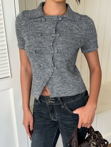 Siren Gaze Atasan Rajut Wanita Model Napoleon Terbaru untuk Perjalanan Musim Gugur - Dark Grey - View 4
