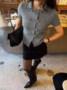 Siren Gaze Atasan Rajut Wanita Model Napoleon Terbaru untuk Perjalanan Musim Gugur - Dark Grey - View 10