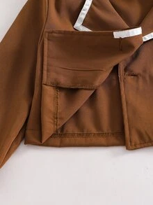 SHEIN 女童經典學院風西裝外套，飾邊領口配格紋百褶裙蝴蝶結套裝，秋季生日護理風，白色/棕色 - 彩色 - 查看 6