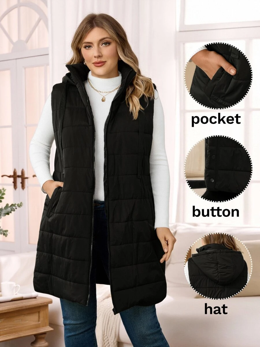 Rosumi Rompi Jaket Berkerudung Polos Ukuran Besar dengan Kantong, Cocok untuk Liburan Musim Dingin, Gugur, dan Jalan-jalan, Warna Hitam, Gaya Koboi yang Keren - Hitam - View 1