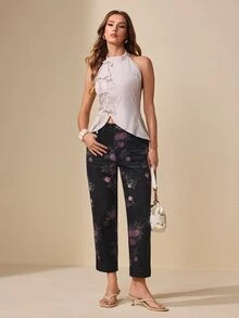Selenza Fall Casual Slim Fit Cuffed Graphic Ankle Length Black Denim Daily Wear Washed Jeans For Women - Black - View 5