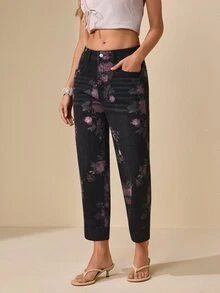 Selenza Fall Casual Slim Fit Cuffed Graphic Ankle Length Black Denim Daily Wear Washed Jeans For Women - Black - View 4