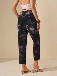 Selenza Fall Casual Slim Fit Cuffed Graphic Ankle Length Black Denim Daily Wear Washed Jeans For Women - Black - View 2