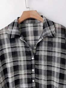 SHEIN CURVE+ Plus Size Long Sleeve Casual Striped Shirt,Fall Women Clothes - Black - View 4