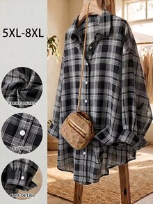 SHEIN CURVE+ Plus Size Long Sleeve Casual Striped Shirt,Fall Women Clothes - Black - View 3