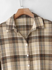 SHEIN CURVE+ Plus Size Long Sleeve Casual Striped Shirt,Fall Women Clothes - Brown - View 4
